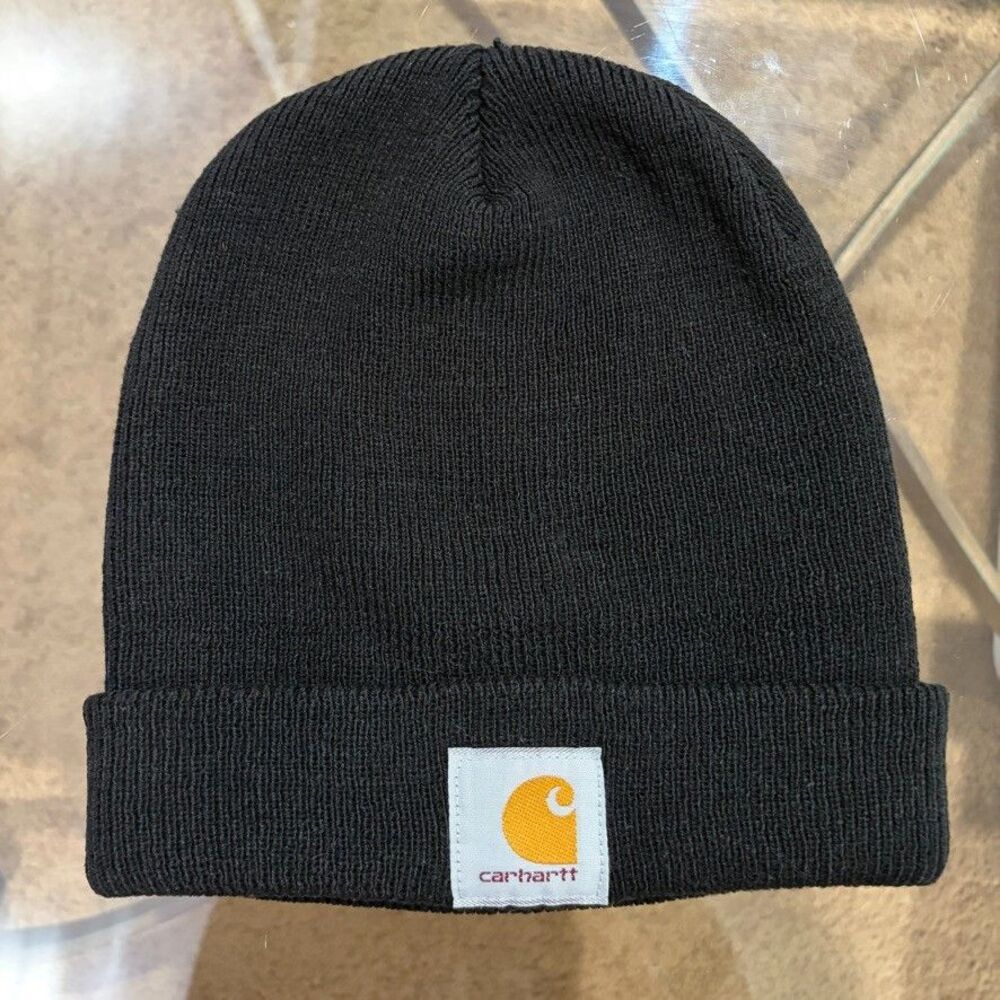 Carhartt Knit Cuffed Beanie Hat Black Acrylic Adult A18 One Size Logo